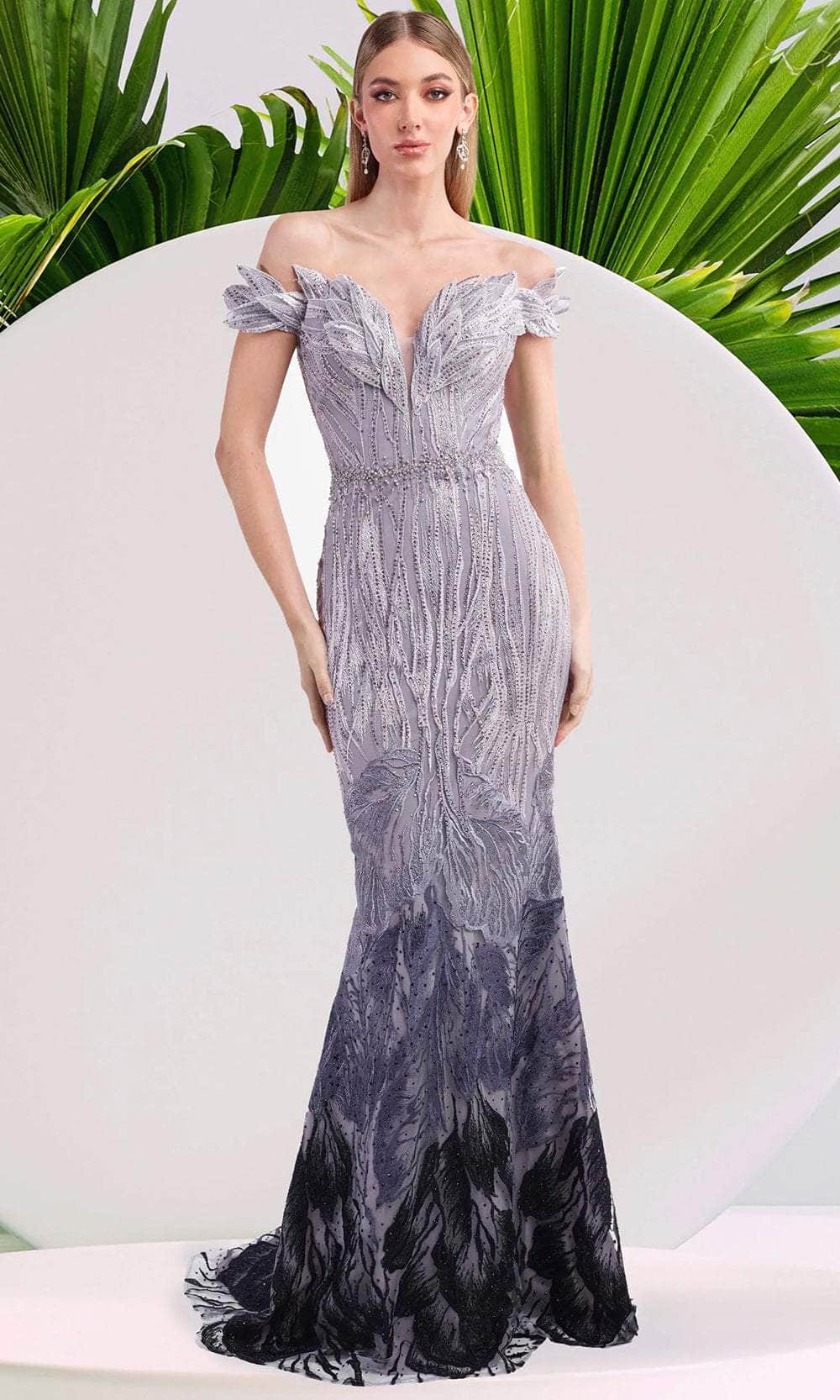 slim fit dress slacks Janique 15150 - Illusion Neckline Beaded Gown 14 / Amethyst
