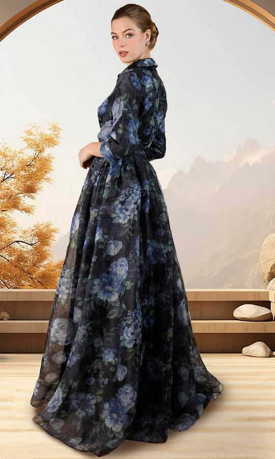 Janique 21321 - Collar Neck Floral Evening Dress