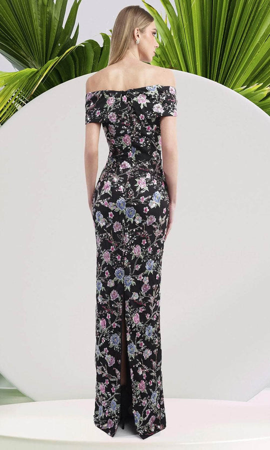 Janique 2444 - Floral Print Sheath Long Dress