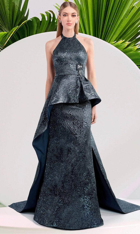 Janique 24981 - Halter Mermaid Gown with Overskirt