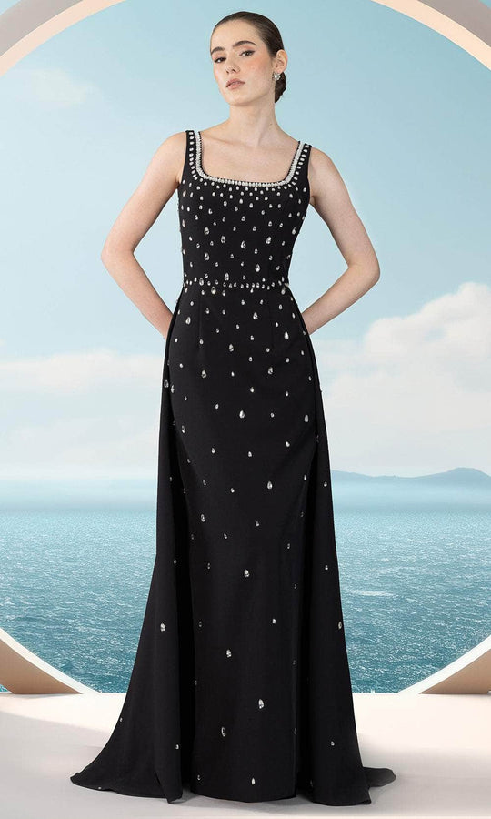 Janique 2504 - Beaded Square Neck Evening Dress