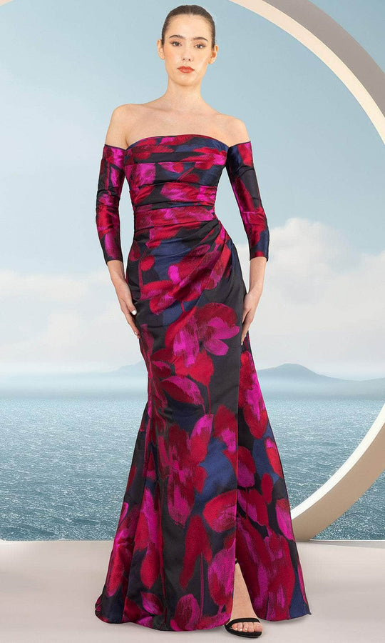 Janique 2513 - Floral Pleated Evening Dress