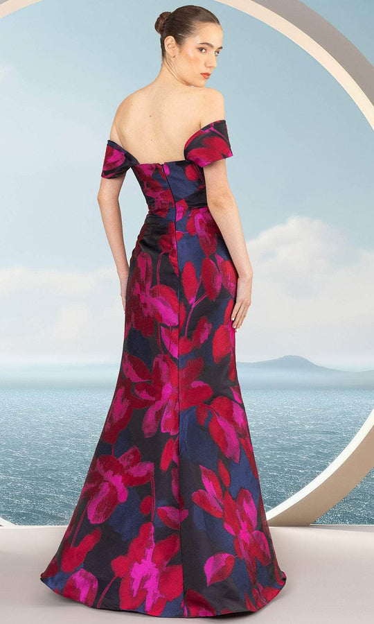 Janique 2513 - Floral Pleated Evening Dress
