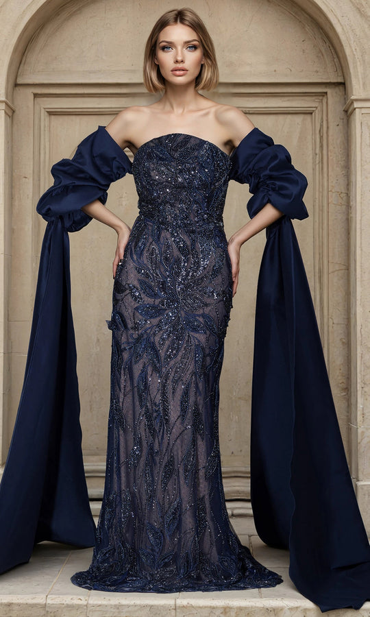 Janique 268005 - Ornate Cape Sleeve Mermaid Evening Gown