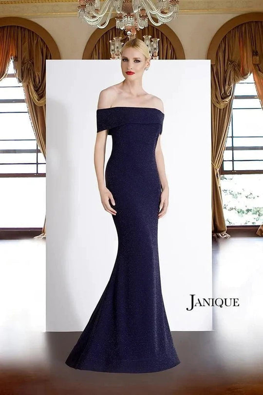 Janique - 2933 Fold-Over Off-Shoulder Prom Gown