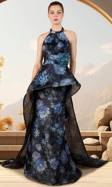 slim fit dress slacks Callie Floral Halter Mini Dress Blue Floral / M main image 1