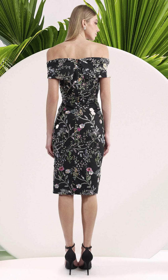 Janique 5044 - Floral Print Off-Shoulder Dress