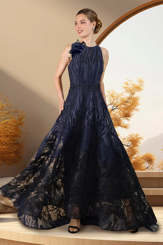 Janique 622067 - Sleeveless Floral Accent A-Line Gown