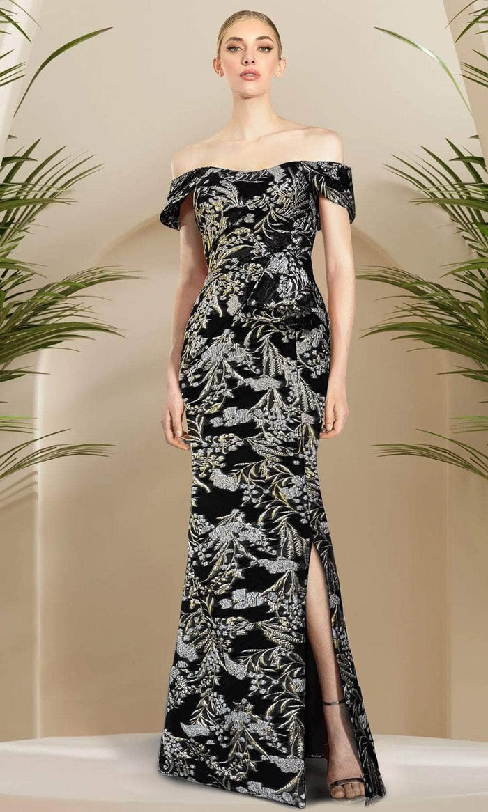 Janique B24920 - Off Shoulder Ornate Mermaid Gown Prom Dresses 0 / Black