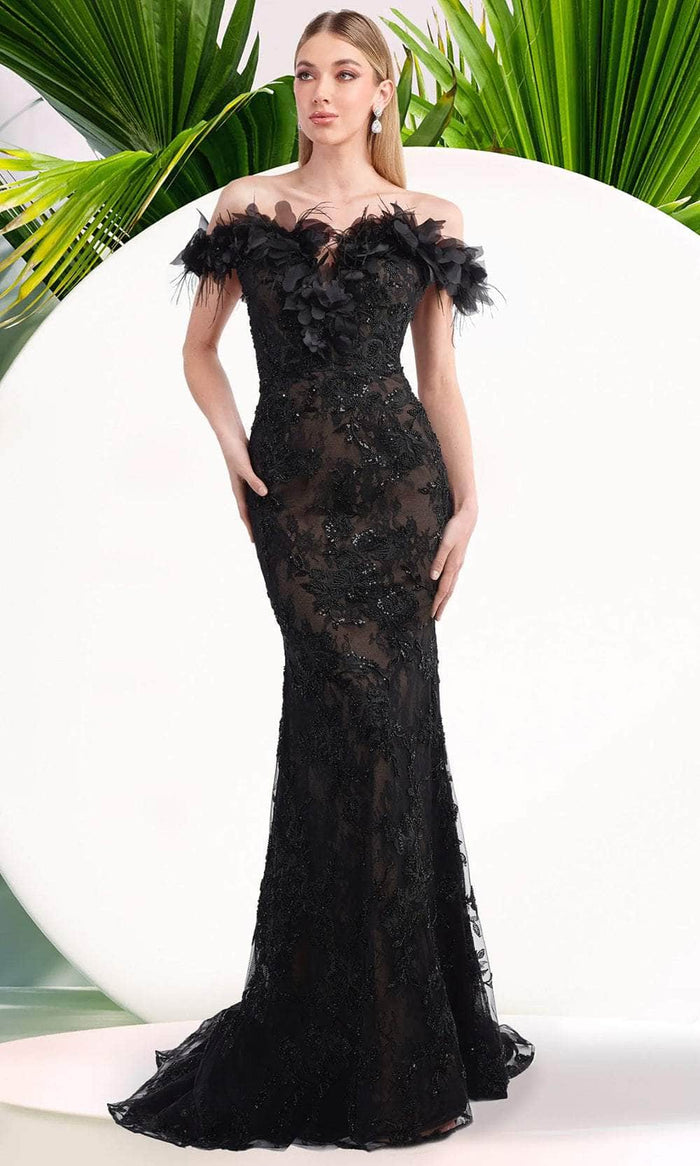 Janique W3015 - Embellished Floral Lace Gown Prom Dresses 2 / Black