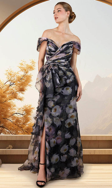 draped formal dress Glamorous Draped Evening Dress with Long Sleeves SS565 – DreamyVow main image 0