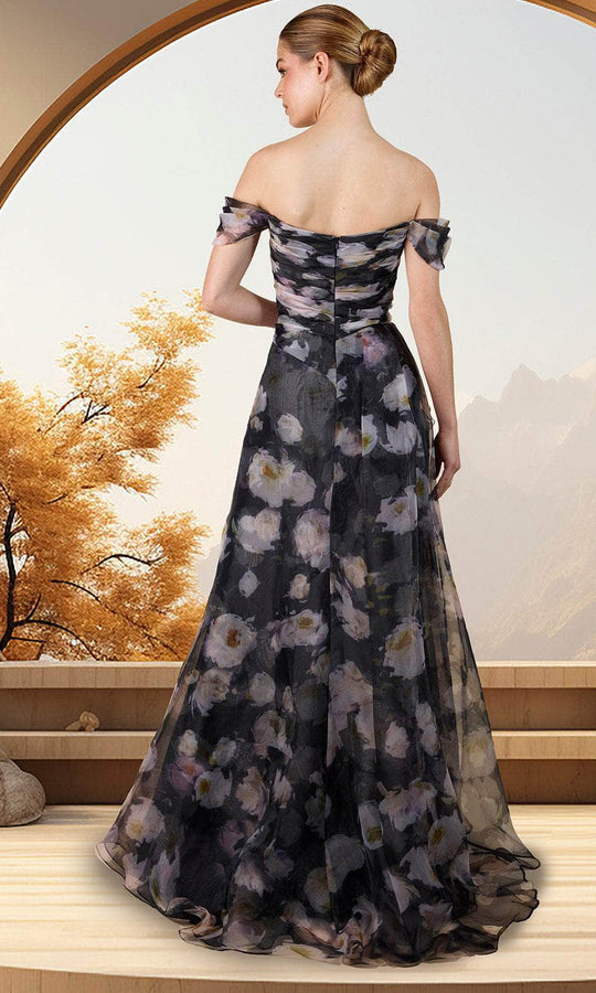 Janique w4017 - Floral Draped Evening Dress