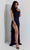 Jasz Couture 7560 - Feather Trimmed Sequin Prom Dress Special Occasion Dress 000 / Navy