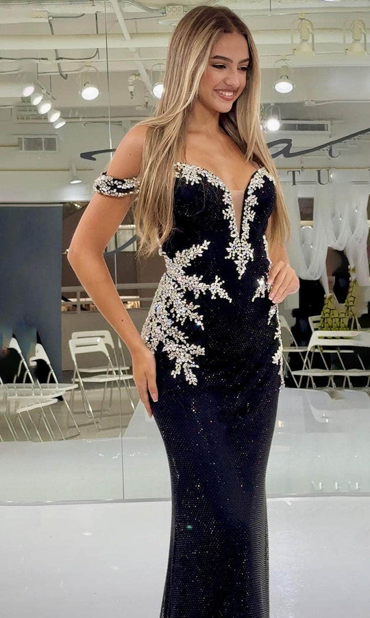 Jasz Couture 7603 - Plunging V-Neck Gown with Cut-Out Back