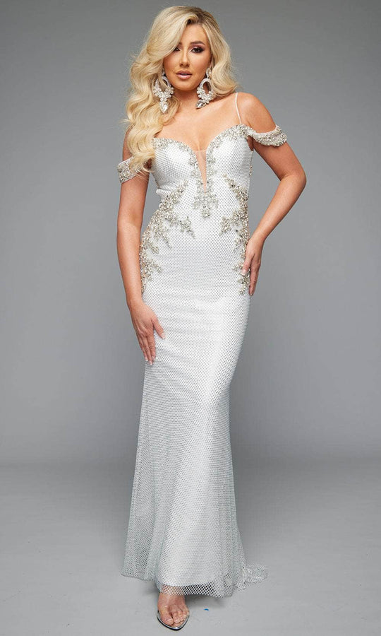 Jasz Couture 7603 - Plunging V-Neck Gown with Cut-Out Back
