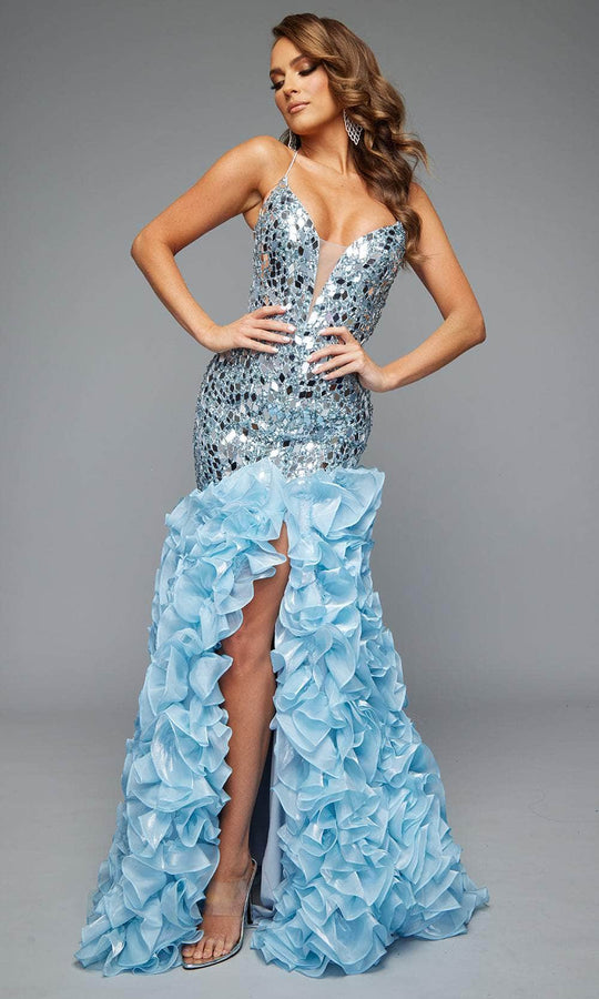 Jasz Couture 7605 - Mirror Embellished Mermaid Dress with Ruffles
