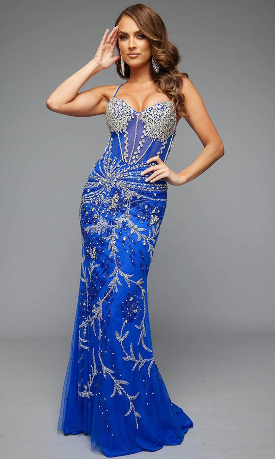 Jasz Couture 7610 - Sleeveless Corset Gown with Lace Appliqued