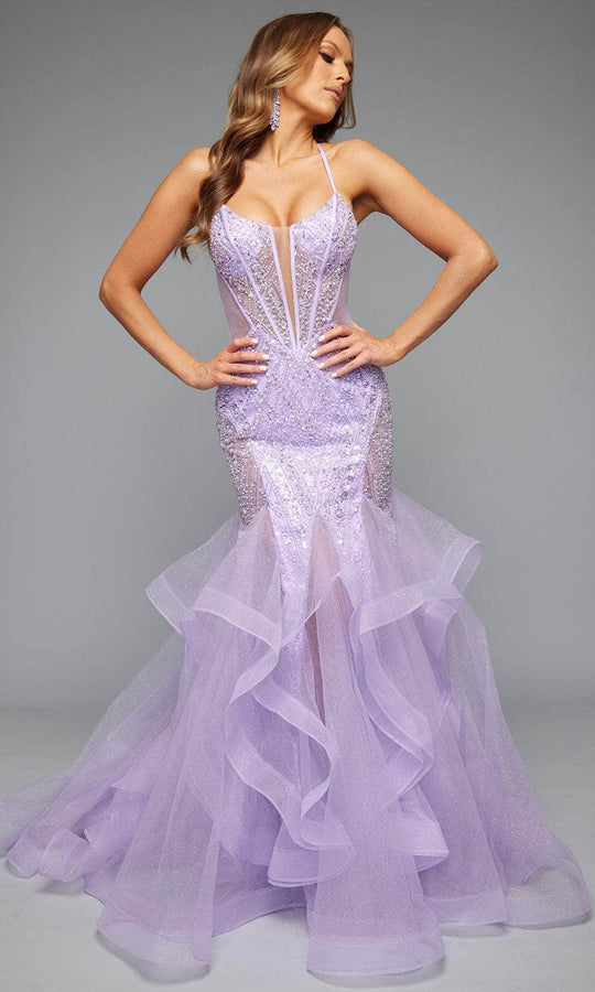 Jasz Couture 7612 - Lace-Up Back Ruffle Skirt Dress