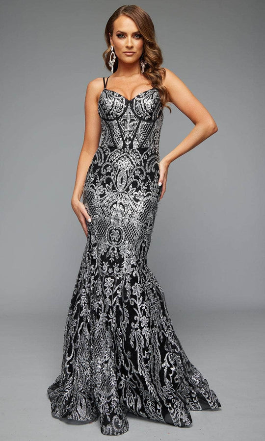 Jasz Couture 7648 - Beaded Mermaid Gown with High Slit