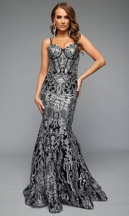 Jasz Couture 7648 - Beaded Mermaid Gown with High Slit