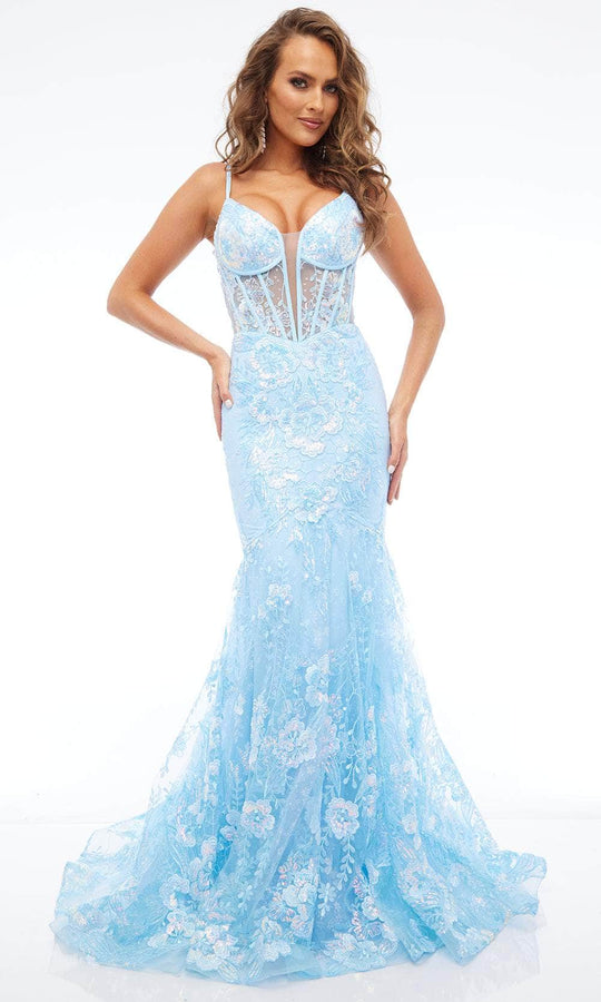 Jasz Couture 7657 - Applique Mermaid Dress with Lace-Up Back