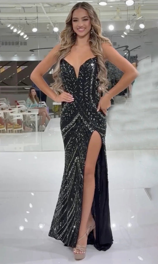 Jasz Couture 7910 - Sparkling Beaded Plunging V-Neck Prom Gown