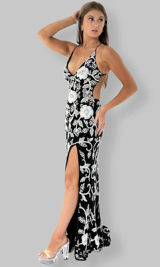Jasz Couture 7923 - Fully Beaded V-Neckline Slit Gown