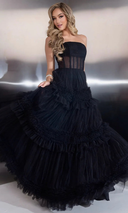 Jasz Couture 7930 - Straight Neckline Tiered Ruffle Ballgown