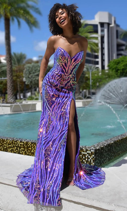 Jasz Couture 7949 - Strapless Iridescent Sequin Evening Gown
