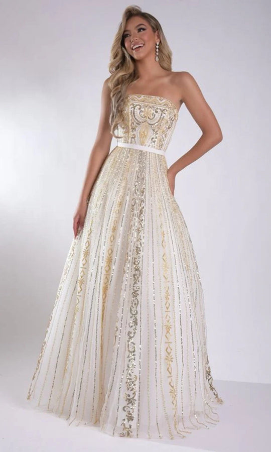 Jasz Couture 7952 - Straight Neckline Beaded Ballgown with Belt
