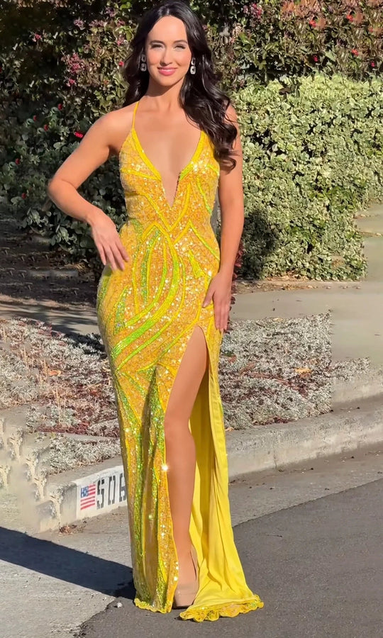 Jasz Couture 7977 - Crisscross Back Sparkly Sequin Evening Gown