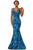 Johnathan Kayne 2106 - Velvet Sequin Mermaid Evening Gown Evening Dresses 00 / Aqua/Multi