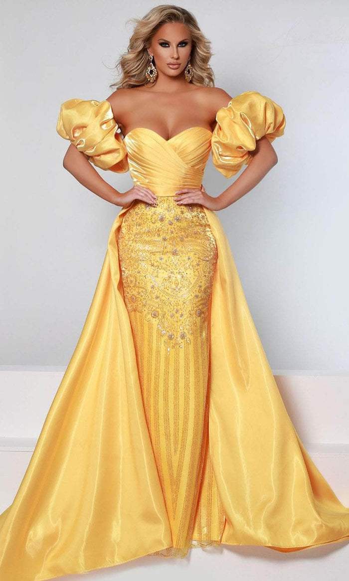 Johnathan Kayne 2502 - Embellished Prom Dress With Overskirt Prom Dresses 00 / Marigold