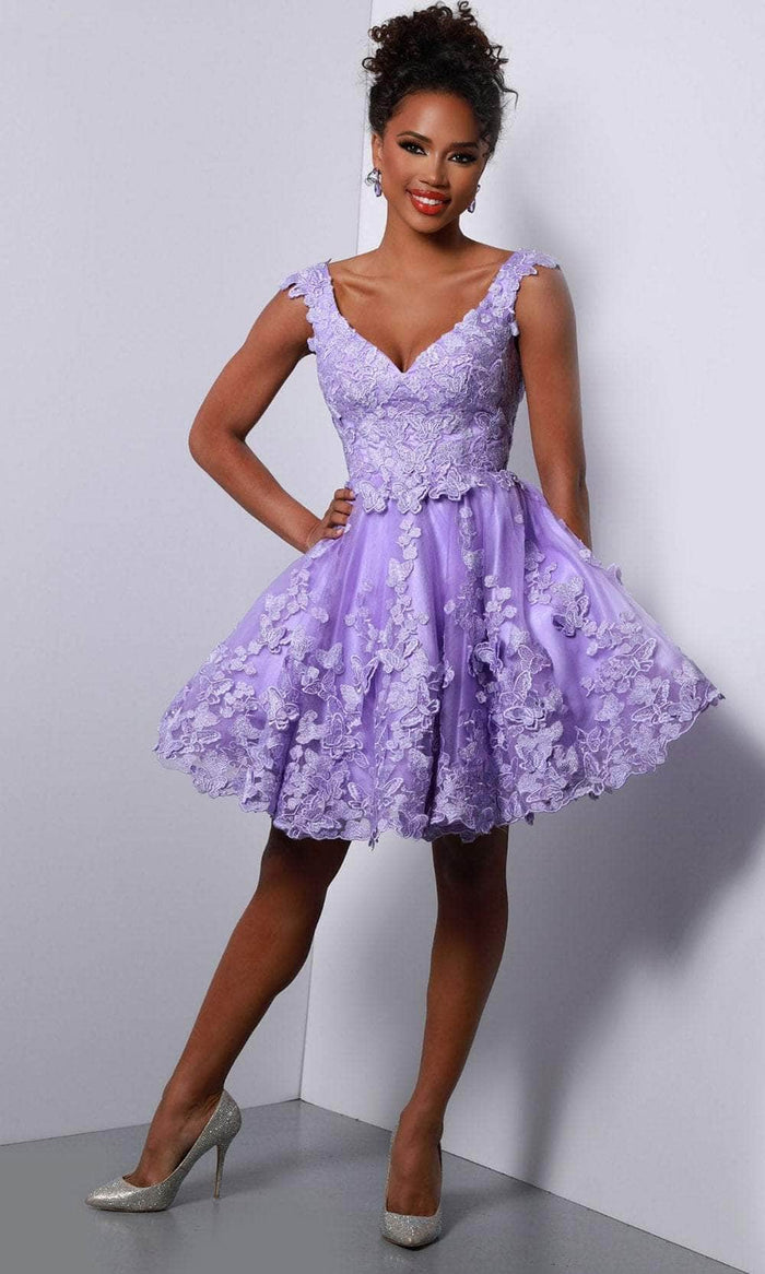 Johnathan Kayne 2772 - Emrboidered Lace A-Line Cocktail Dress Cocktail Dresses 00 / Lilac