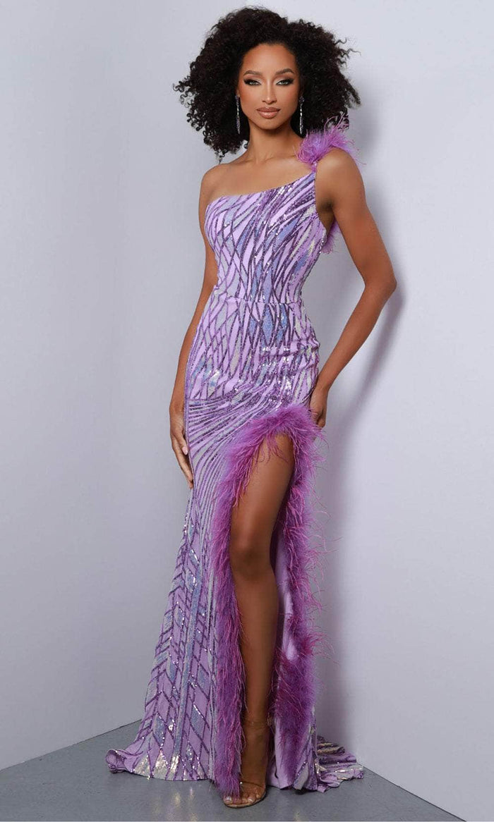 Johnathan Kayne 2844 - Geometric Sequin Asymmetric Prom Dress Prom Dresses 00 / Lilac