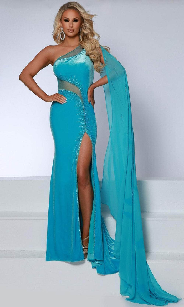 Johnathan Kayne 2861 - Asymmetric Cutout Back Evening Dress Prom Dresses 00 / Aqua