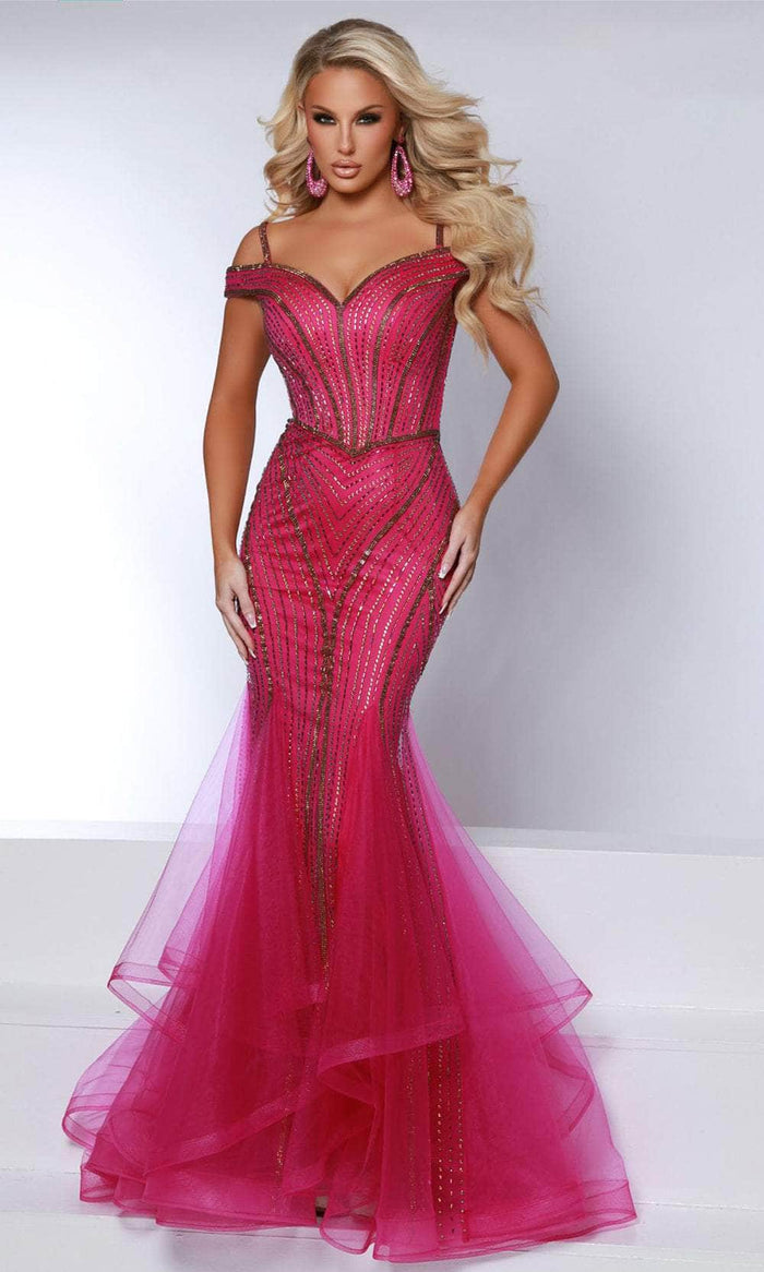 Johnathan Kayne 2866 - Cold Shoulder Mermaid Evening Dress Prom Dresses 00 / Magenta
