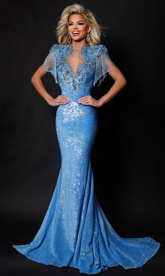Johnathan Kayne 2933 - Fringed Accent Cap Sleeve Evening Dress