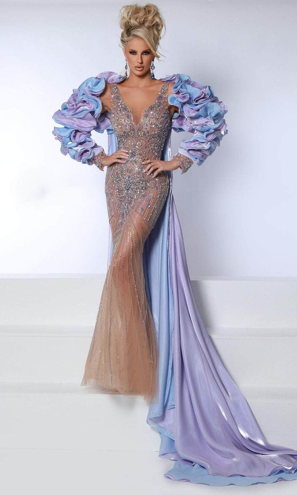 Johnathan Kayne 3084 - Long Mesh, Mirror Organza Sheath Dress ...