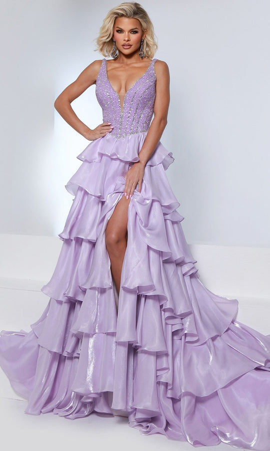 Johnathan Kayne 3309 - Mirror Chiffon Tiered Ruffle Ballgown