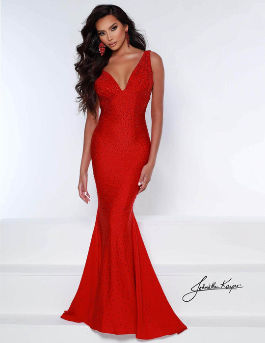 Johnathan Kayne - 9213 Crystal Embellished Plunging V-Neck Gown