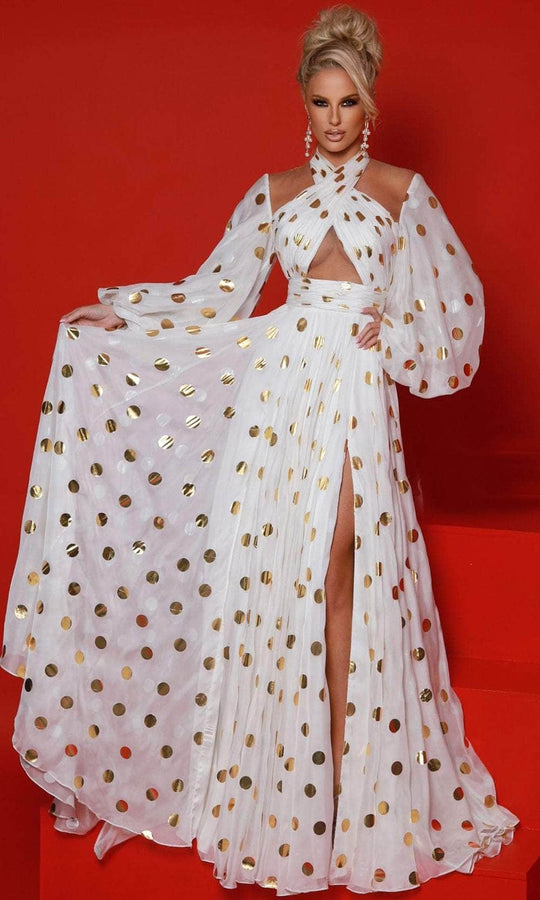 Johnathan Kayne DVL2 - Chiffon Ballon Sleeve Evening Gown