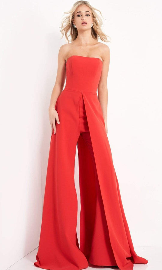 Jovani - 03529 Strapless Wide Leg Formal Evening Jumpsuit With Overlay