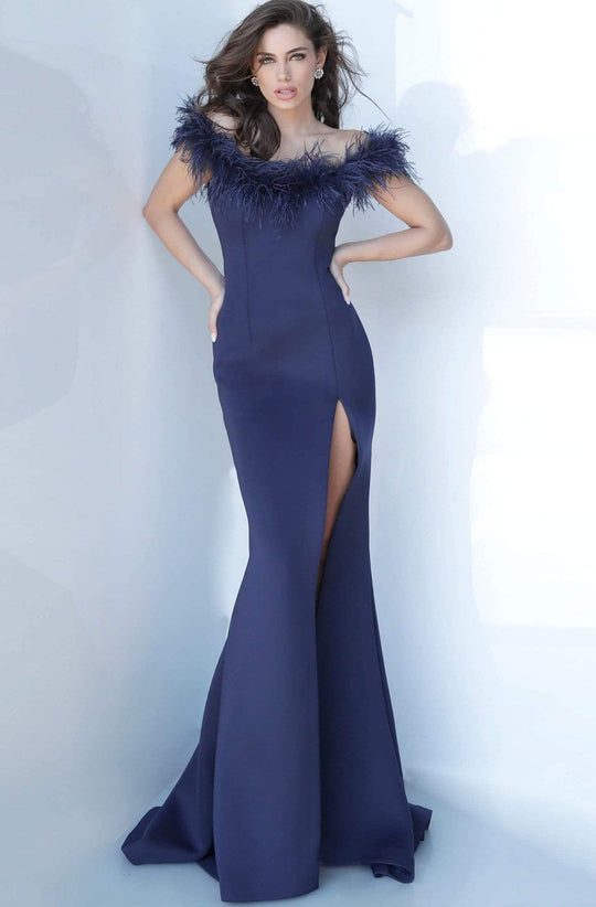 Jovani - 2944 Feathered Off-Shoulder Trumpet Dress