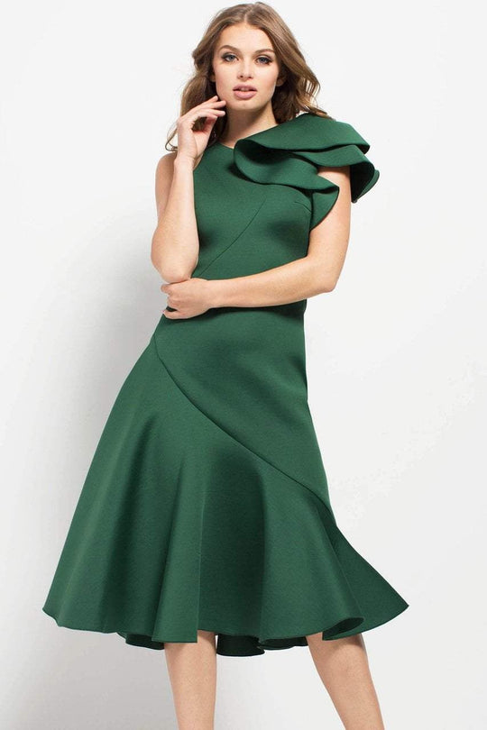 Jovani - 52252 Ruffled Shoulder Short Formal Scuba Dress