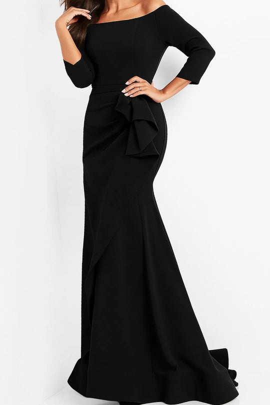 Jovani - 00446 Off Shoulder Drape Crepe Mermaid Dress