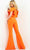 Jovani - 00762 Ruffle Angel Sleeved Split Neckline Jumpsuit Evening Dresses