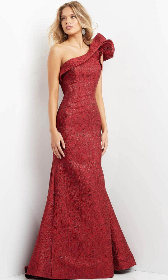 Jovani 05176 - Floral Ruffle Jacquard Evening Dress
