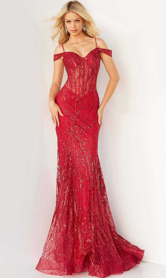 Jovani - 05838 Off Shoulder Glitter Mermaid Gown