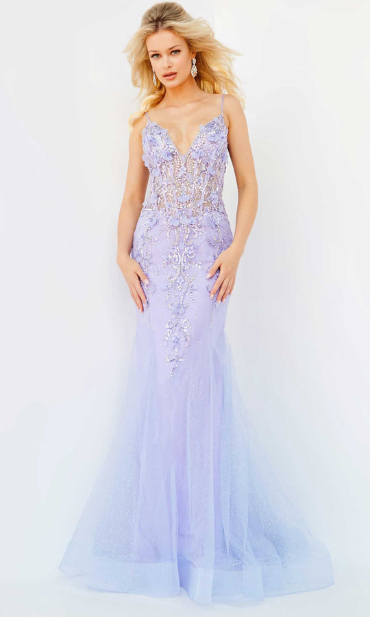 Jovani - 05839 Floral Applique Corset Bodice Prom Dress